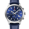 Swiss Military SM34107.11 Classic Chronograph Watch with a blue sunray dial, stainless steel case, and matching blue leather strap.