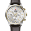 Swiss Military SM34107.12 Classic Chronograph Watch with a silver sunray dial, bicolor stainless steel case, and black leather strap.