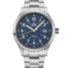 Classic Army Style Watch Black Steel with bold black dial and stainless steel case, crafted in Switzerland.