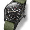 Swiss Military SM34108.07 Army inspired Watch with matte black dial, sandblast finish case, black PVD plating, and green canvas strap.
