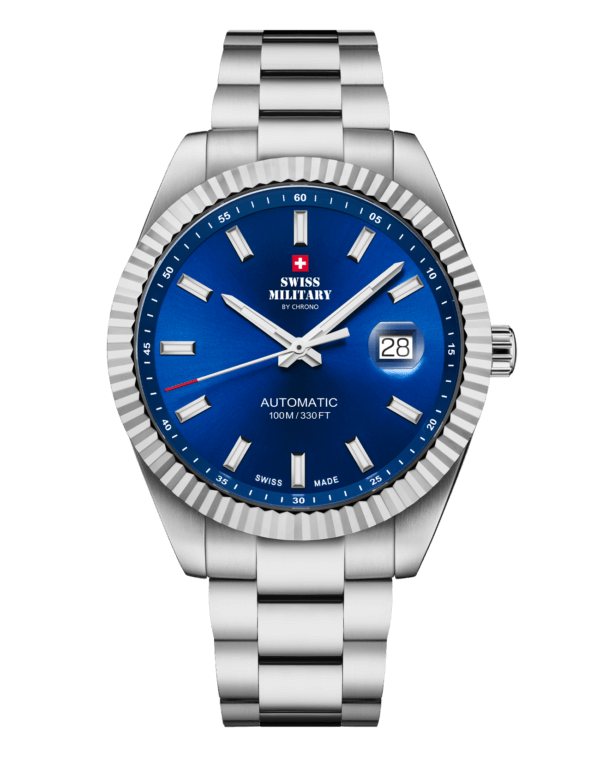Classic Swiss automatic watch with blue dial and fluted bezel – Swiss Military SMA34110.03