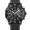 Front view of Swiss Military Solar Chronograph SMS34113.05 with black dial, Black PVD case and rubber strap.