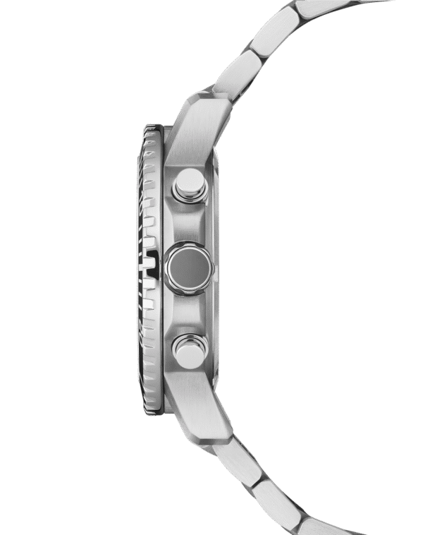 Side profile of SMS34113.01 showing stainless steel case and bracelet design.