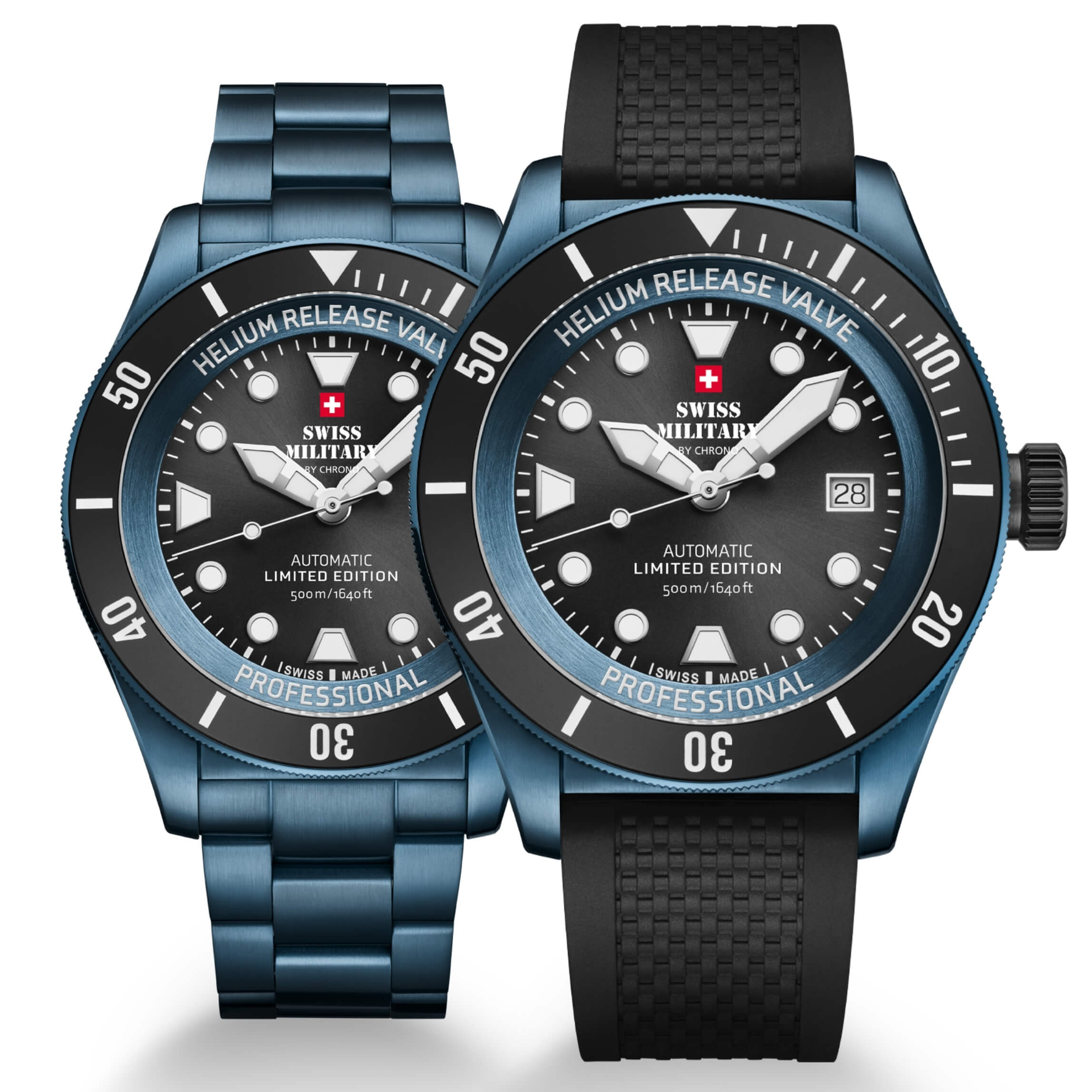Swiss Military DIVER 500 Limited Edition with stainless-steel bracelet and rubber strap
