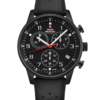 Swiss Military Minimalist Chronograph Watch with black dial and FKM rubber strap – Swiss Made durable chronograph for active comfort.