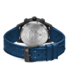 Back view Swiss Military Minimalist Chronograph Watch – engraved Swiss Military logo and Swiss Confederation license on black case.