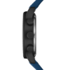Side view Swiss Military Minimalist Chronograph Watch – black case with blue dial and blue FKM strap.