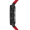 Side view Swiss Military Minimalist Chronograph Watch – black case with red dial and FKM rubber strap.