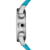 Side view Swiss Military Minimalist Chronograph Watch – silver case blue dial and blue FKM rubber strap.