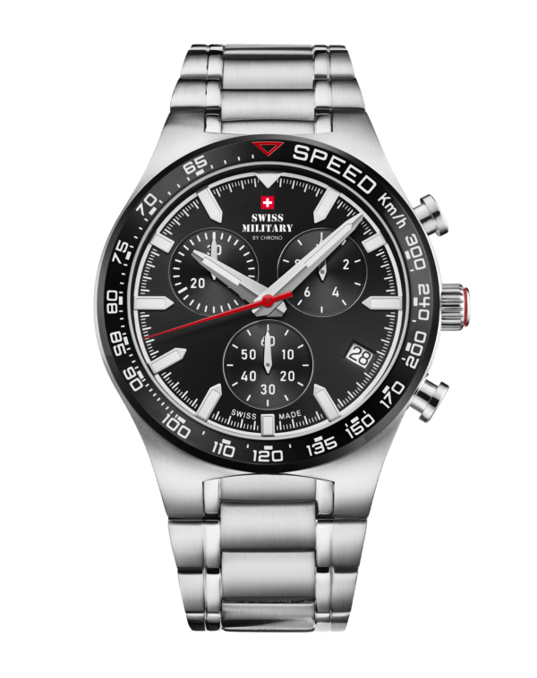 Swiss Military Speed Chronograph Watch black steel front view