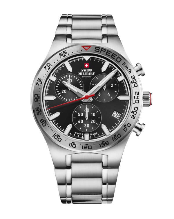Swiss Military Speed Chronograph Watch black silver steel front view