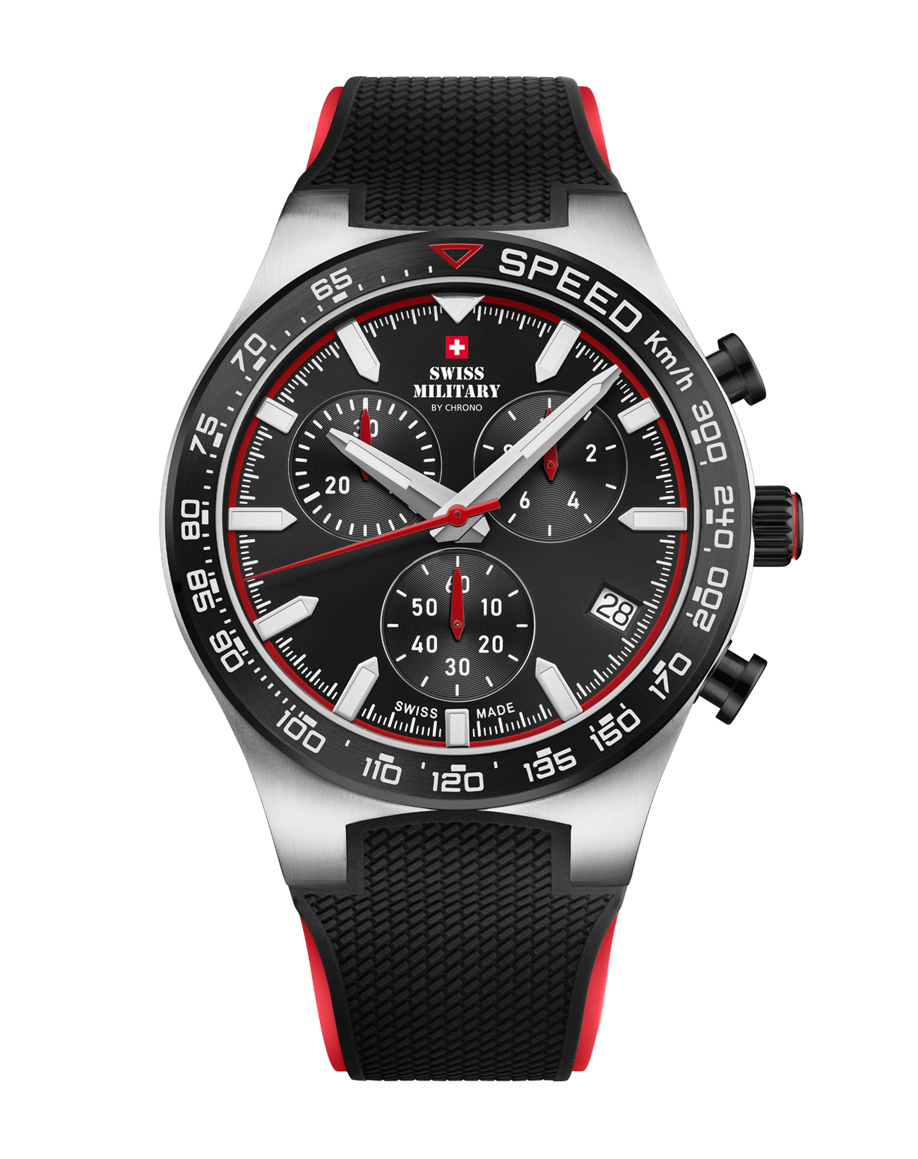 Swiss Military Speed Chronograph Watch black red rubber front view