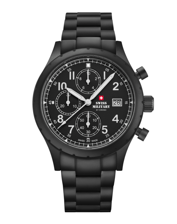 Swiss Military Field Chronograph Watch black PVD steel front view