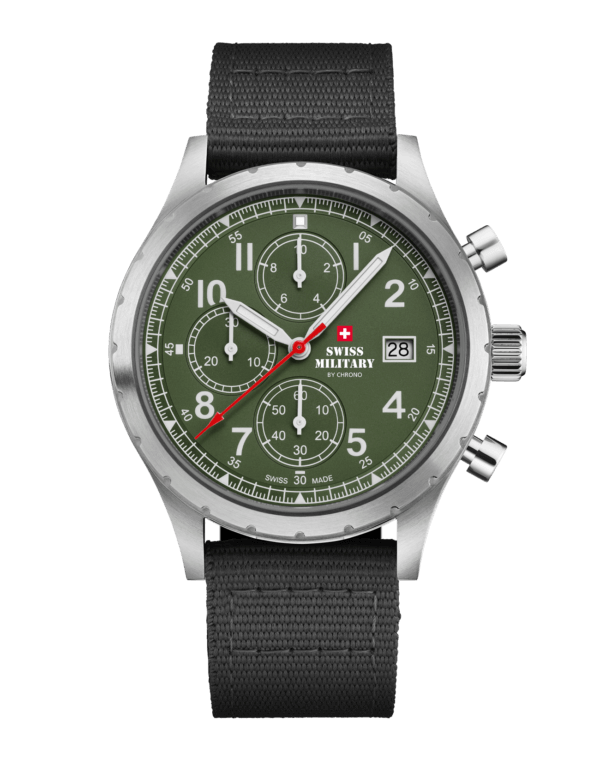 Swiss Military Field Chronograph Watch black dial black canvas front view