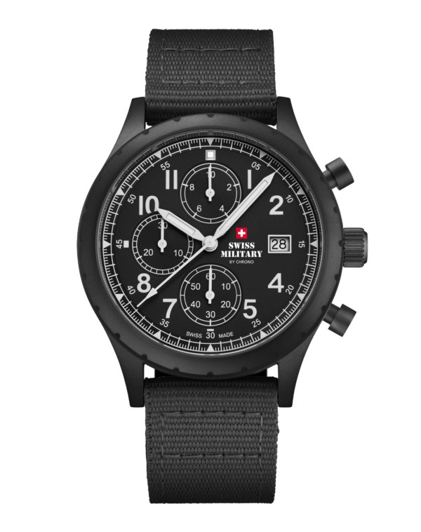 Swiss Military Field Chronograph Watch black PVD canvas front view