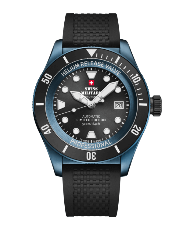 Swiss Military DIVER 500 Limited Edition – Black Rubber Strap with Blue Steel Case