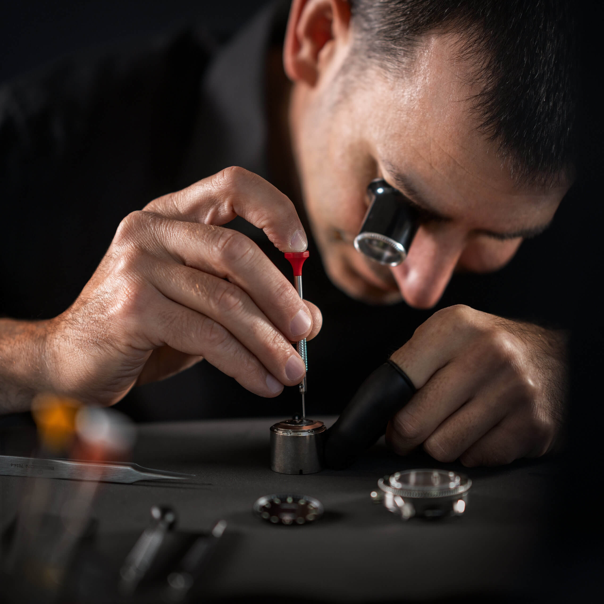Hand assembly of the Swiss Military DIVER 500 Limited Edition in a Swiss watchmaking atelier