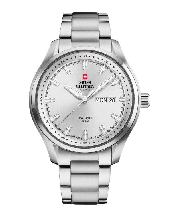 Swiss Military Elegant Men’s Watch silver dial steel bracelet front