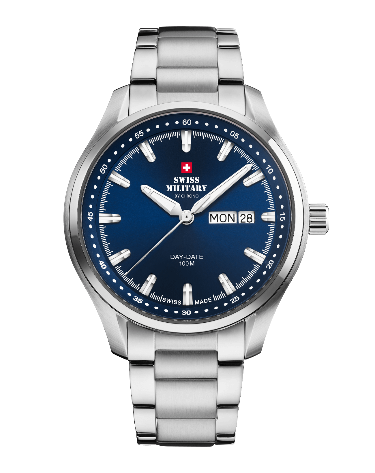 Swiss Military Classic Men’s Watch blue dial steel bracelet front