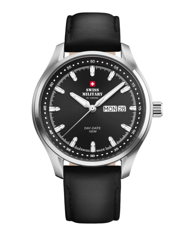 Swiss Military Classic Men’s Watch black dial leather strap front