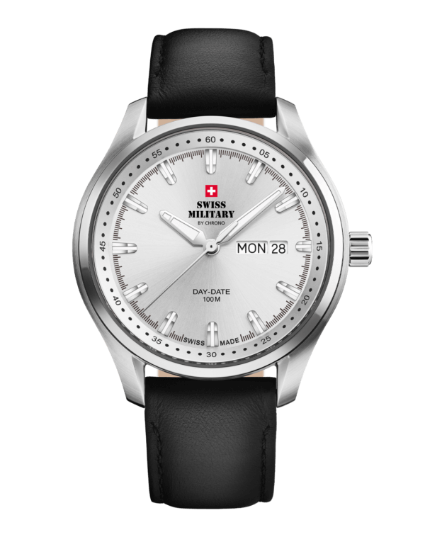 Swiss Military Classic Men’s Watch silver dial leather strap front