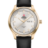 Reloj wiss Military Classic Hombre oro PVD esfera plateada correa de piel frontal